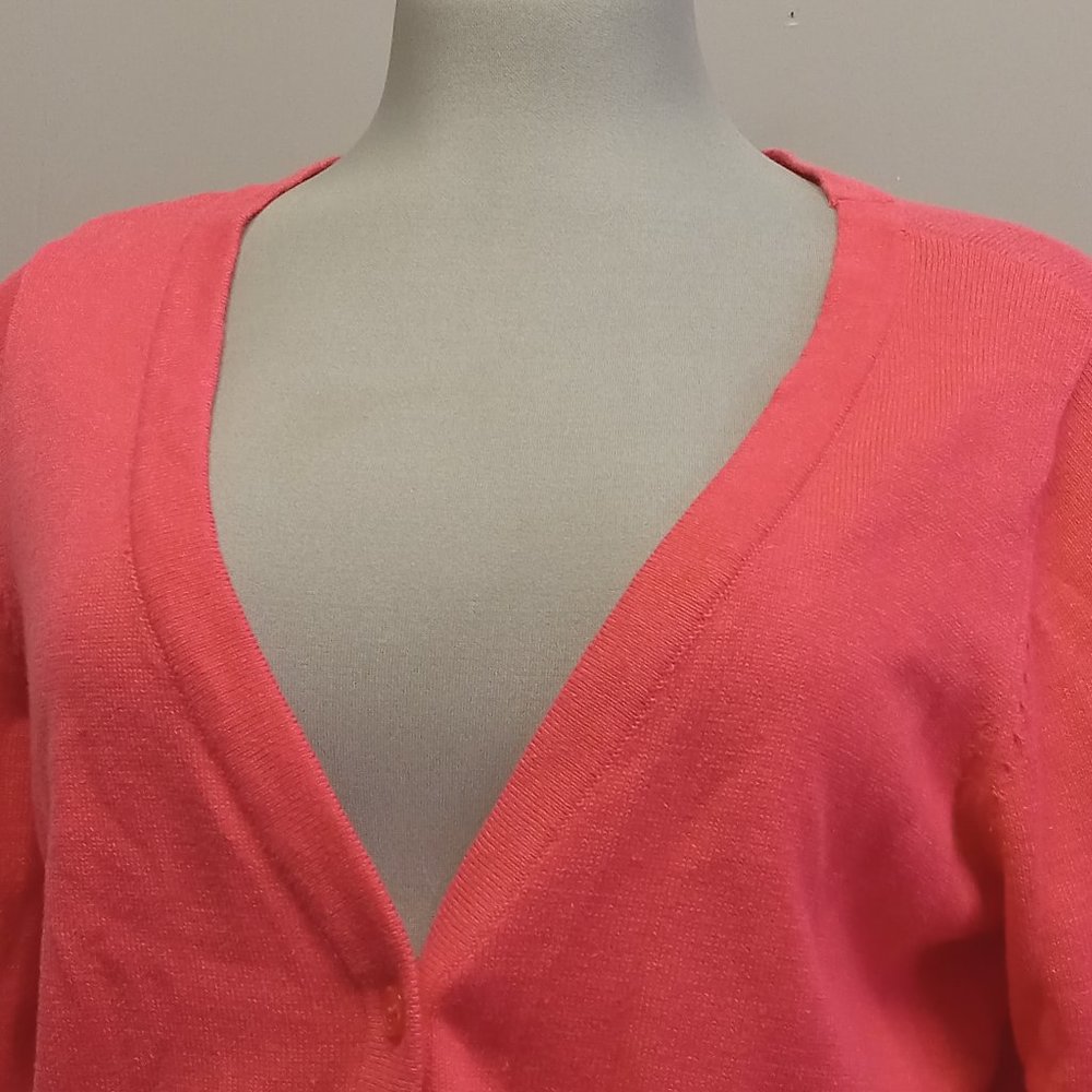 AB Studio 100% cotton Barbie Pink full button v neck cardigan Barbiecore sz L